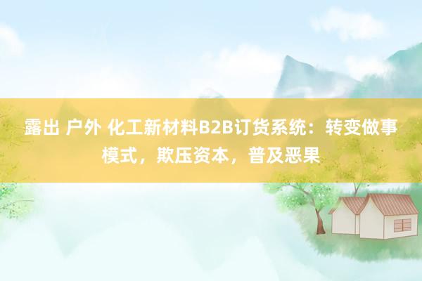 露出 户外 化工新材料B2B订货系统：转变做事模式，欺压资本，普及恶果